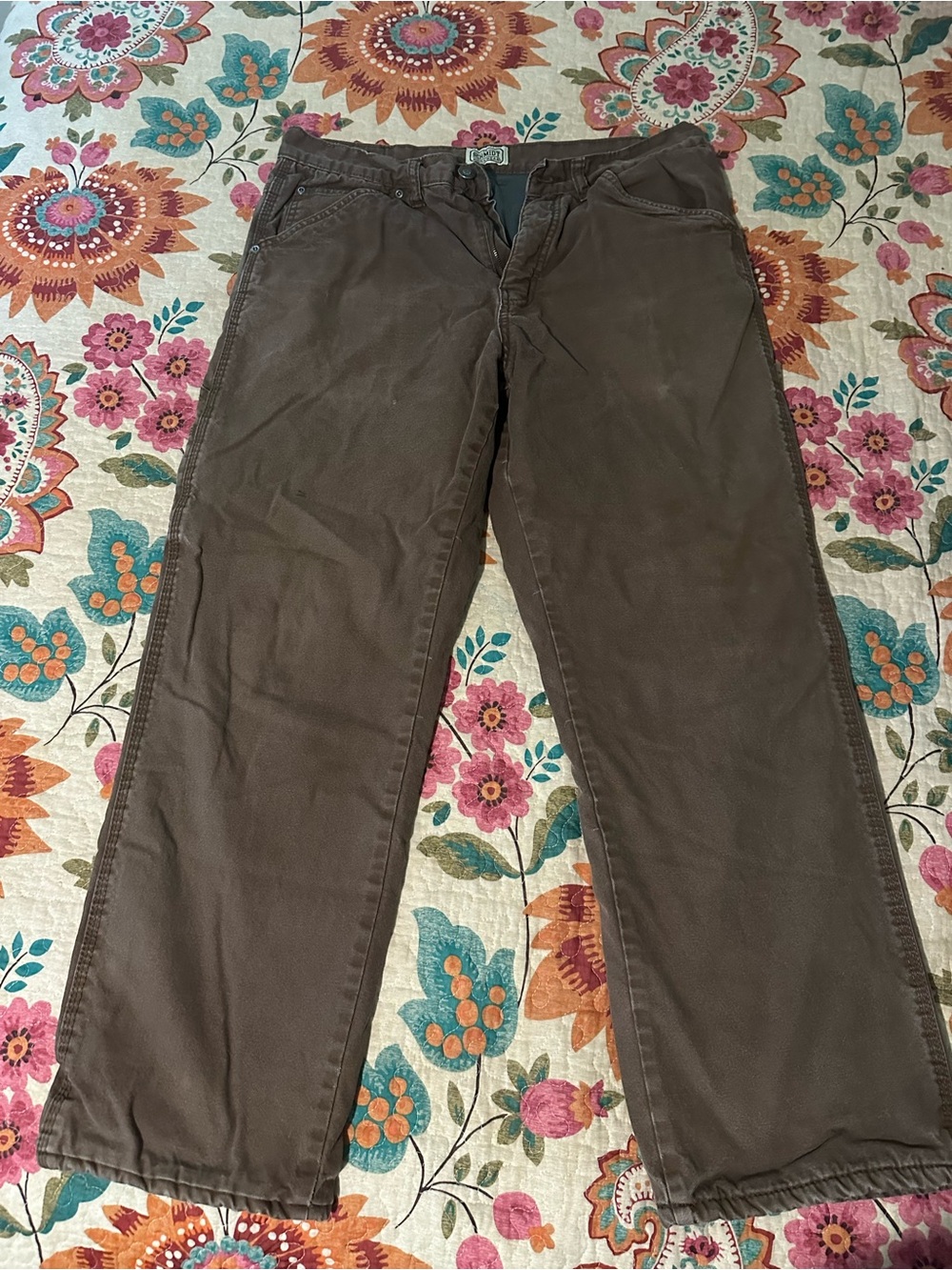 Insulated Men's Brown Casual Pants - Classic Straight Fit